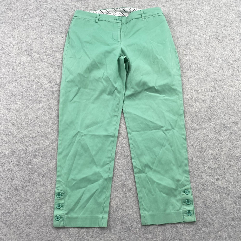 Talbots Pants Womens 6 (32x25) Green Perfect Crop Twill Ankle Button Hem